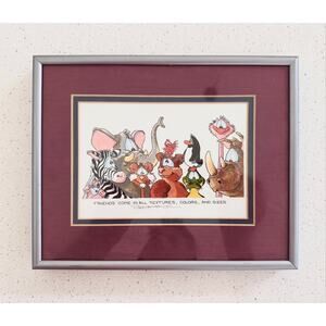 Robert Marble Original Cartoon Illustration Signed Animal Friends Framed